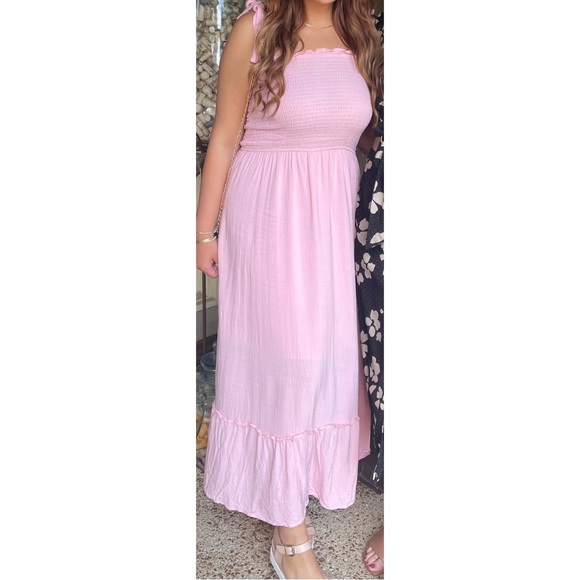 Light Pink Boho Square Neck Maxi Dress - Picture 3 of 6